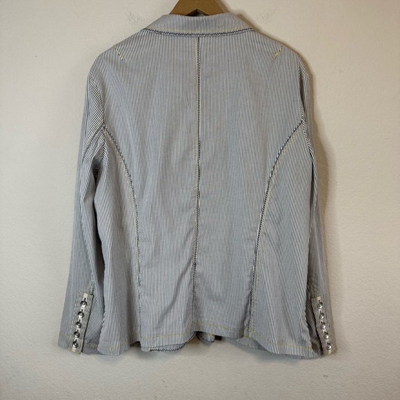 Chico's Seersucker Navy White Striped Yachtie Blazer Jacket Lightweight Size XL - Picture 5 of 10